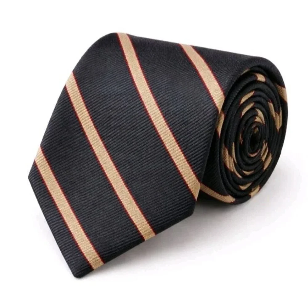 Ed Mitchell Hand Sewn Silk Tie Black Gold Red Stripe English Twill